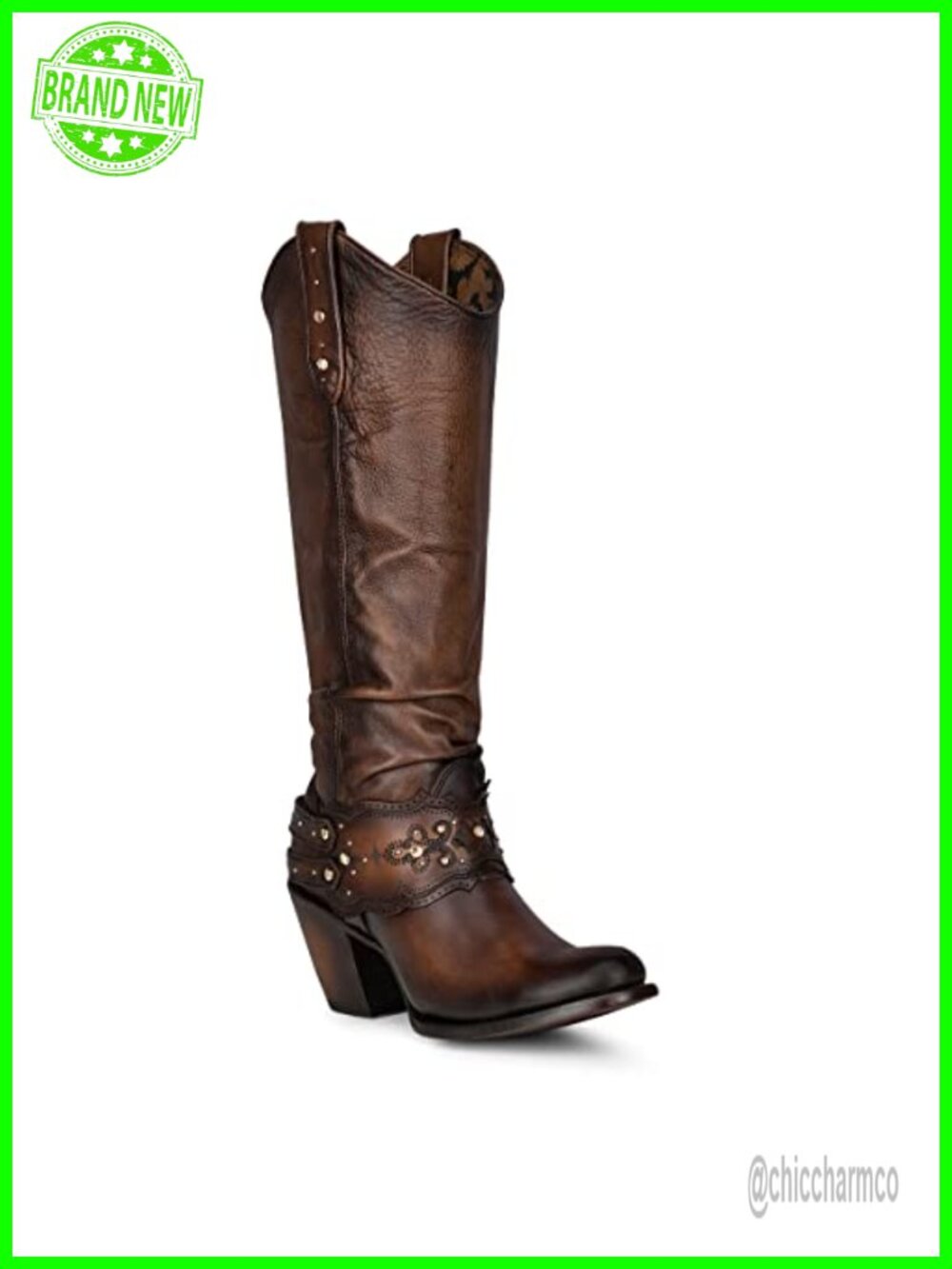 Bovine Leather Tall Western Boots Knee-High Block Heel